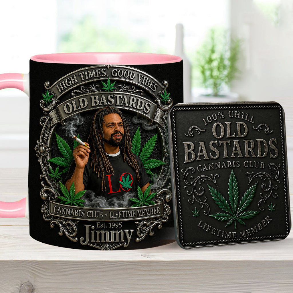 Membre à Vie du Old Bastards Cannabis Club - Tasse Personnalisée avec Sous-Verre