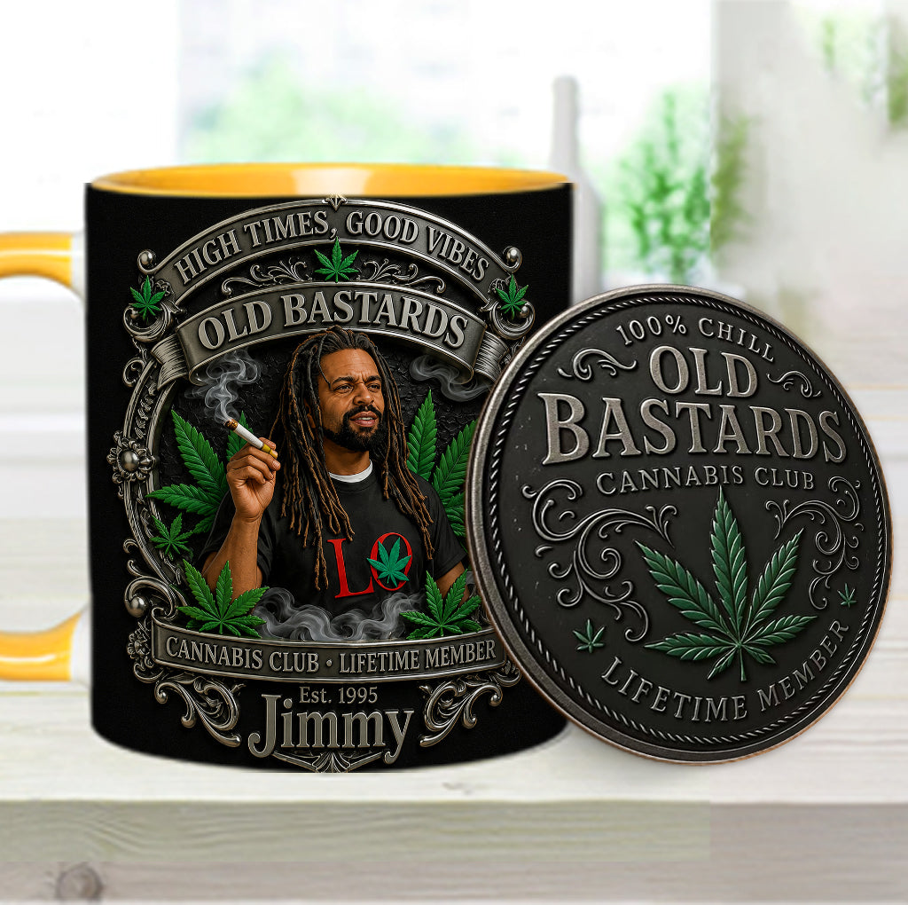 Membre à Vie du Old Bastards Cannabis Club - Tasse Personnalisée avec Sous-Verre