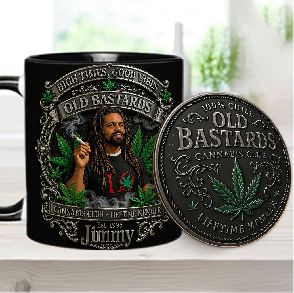 Membre à Vie du Old Bastards Cannabis Club - Tasse Personnalisée avec Sous-Verre