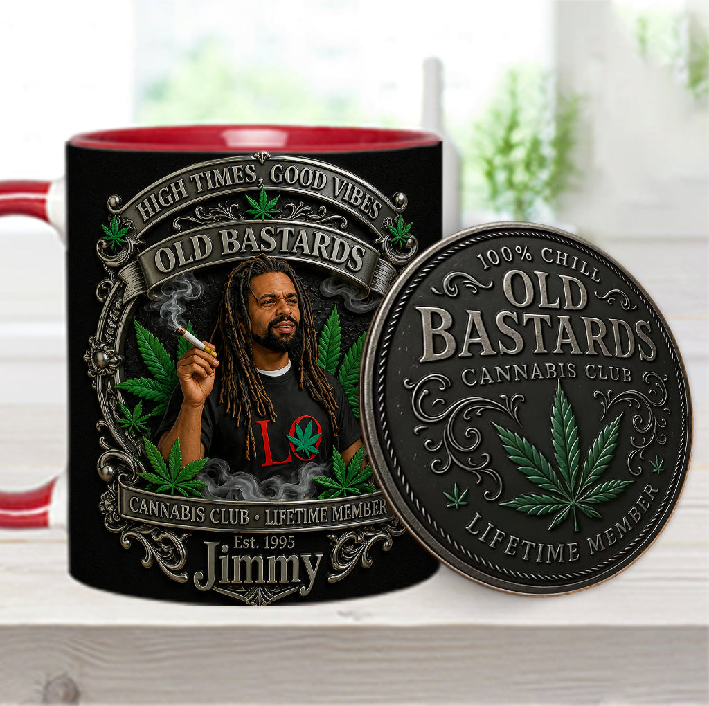 Membre à Vie du Old Bastards Cannabis Club - Tasse Personnalisée avec Sous-Verre