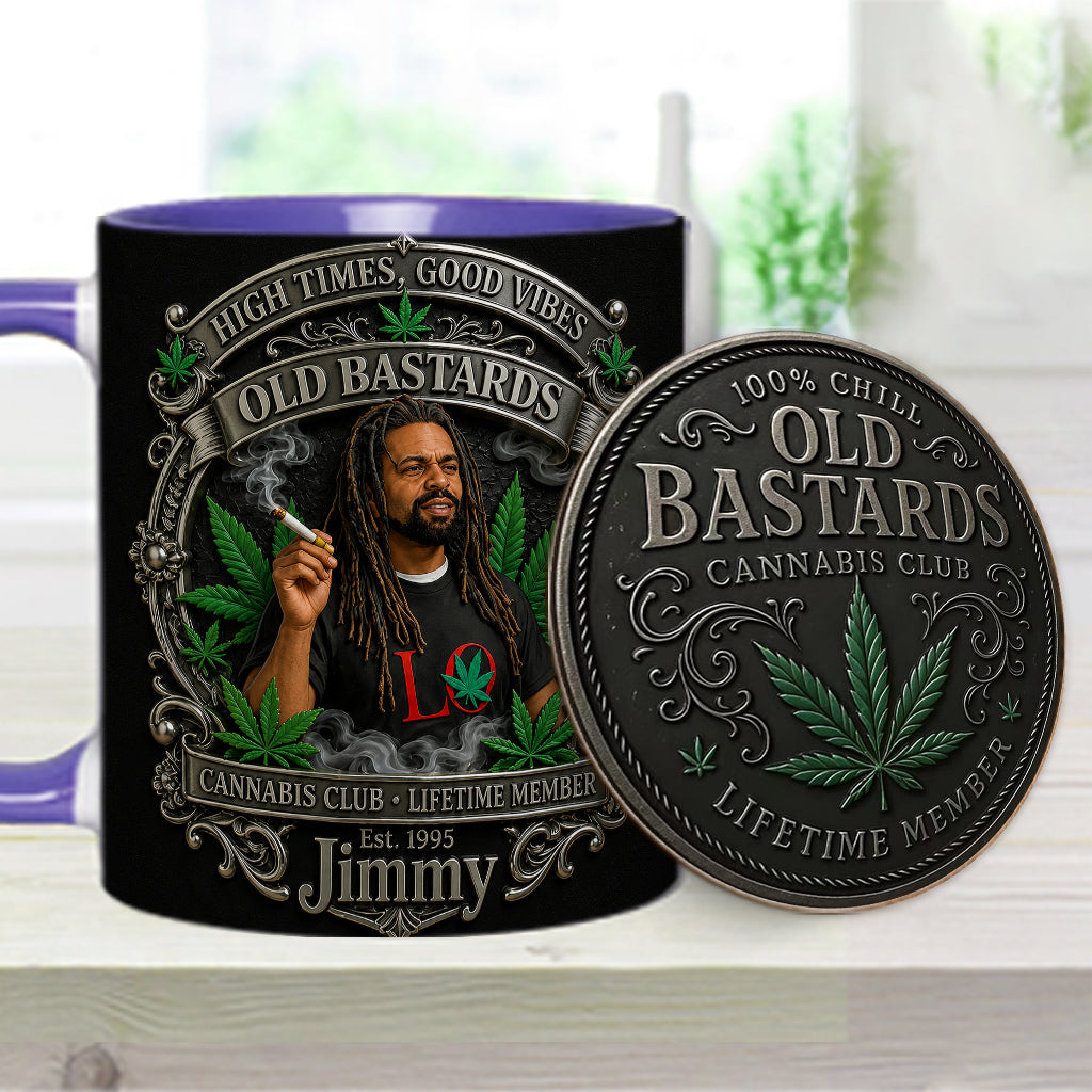 Membre à Vie du Old Bastards Cannabis Club - Tasse Personnalisée avec Sous-Verre