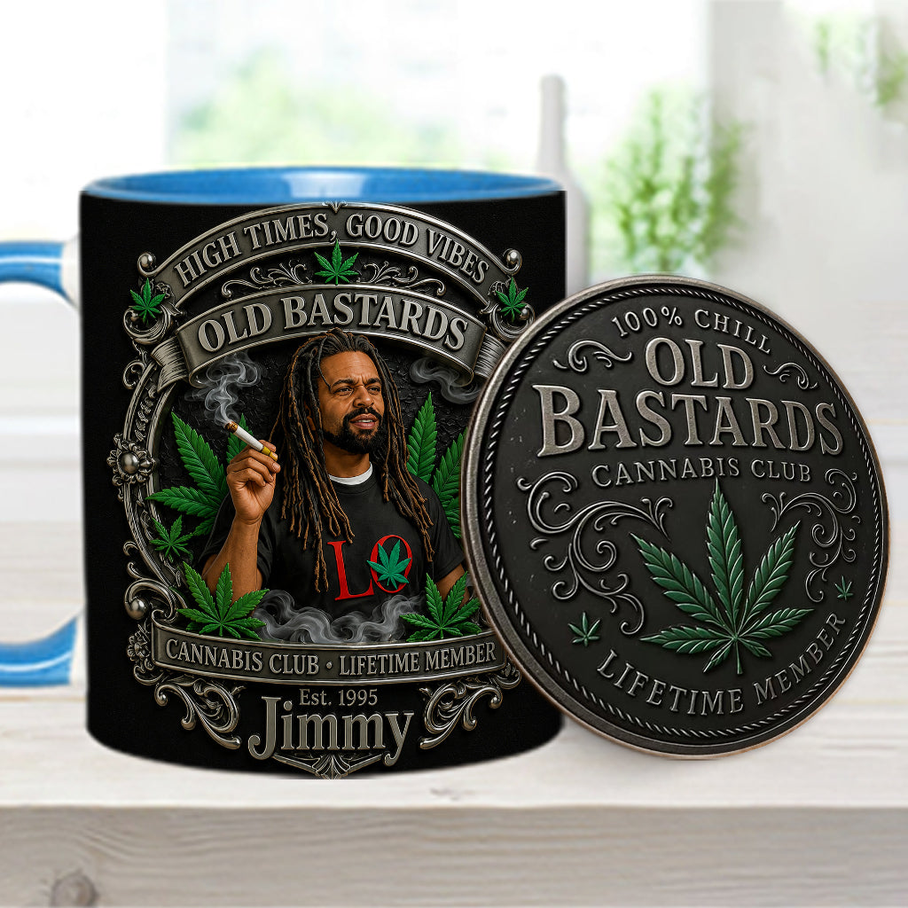 Membre à Vie du Old Bastards Cannabis Club - Tasse Personnalisée avec Sous-Verre