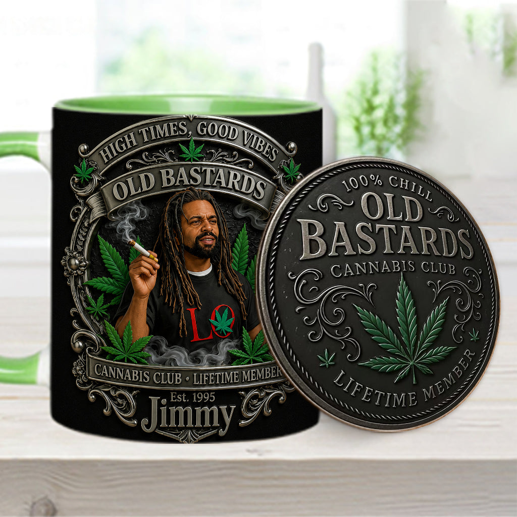 Membre à Vie du Old Bastards Cannabis Club - Tasse Personnalisée avec Sous-Verre