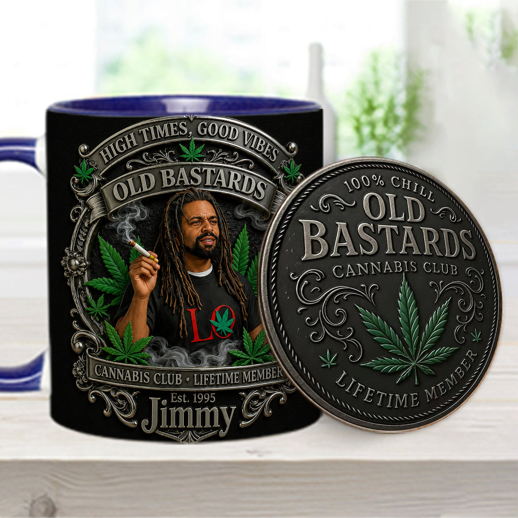 Membre à Vie du Old Bastards Cannabis Club - Tasse Personnalisée avec Sous-Verre
