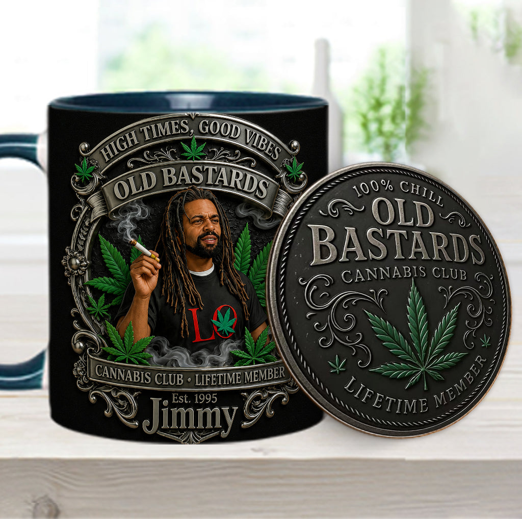 Membre à Vie du Old Bastards Cannabis Club - Tasse Personnalisée avec Sous-Verre