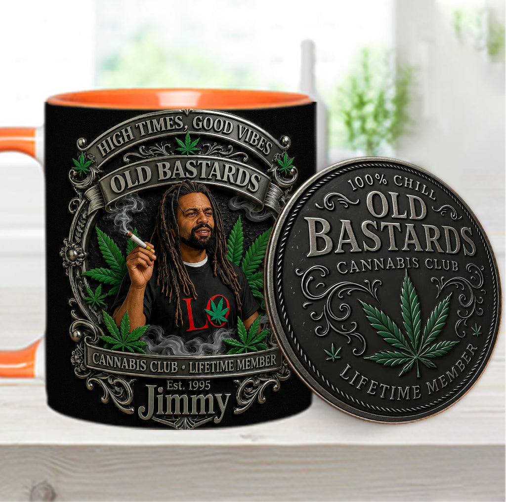 Membre à Vie du Old Bastards Cannabis Club - Tasse Personnalisée avec Sous-Verre