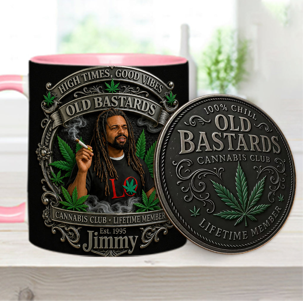 Membre à Vie du Old Bastards Cannabis Club - Tasse Personnalisée avec Sous-Verre