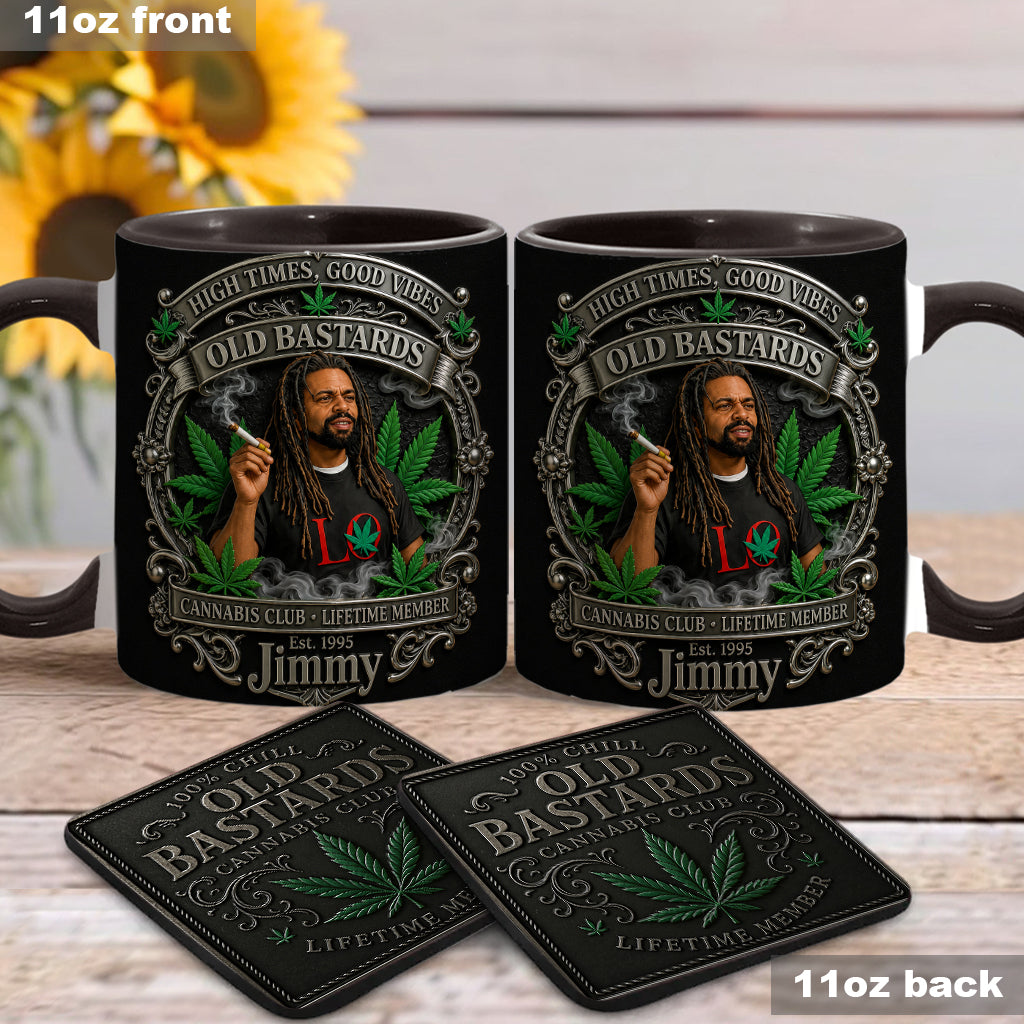 Membre à Vie du Old Bastards Cannabis Club - Tasse Personnalisée avec Sous-Verre