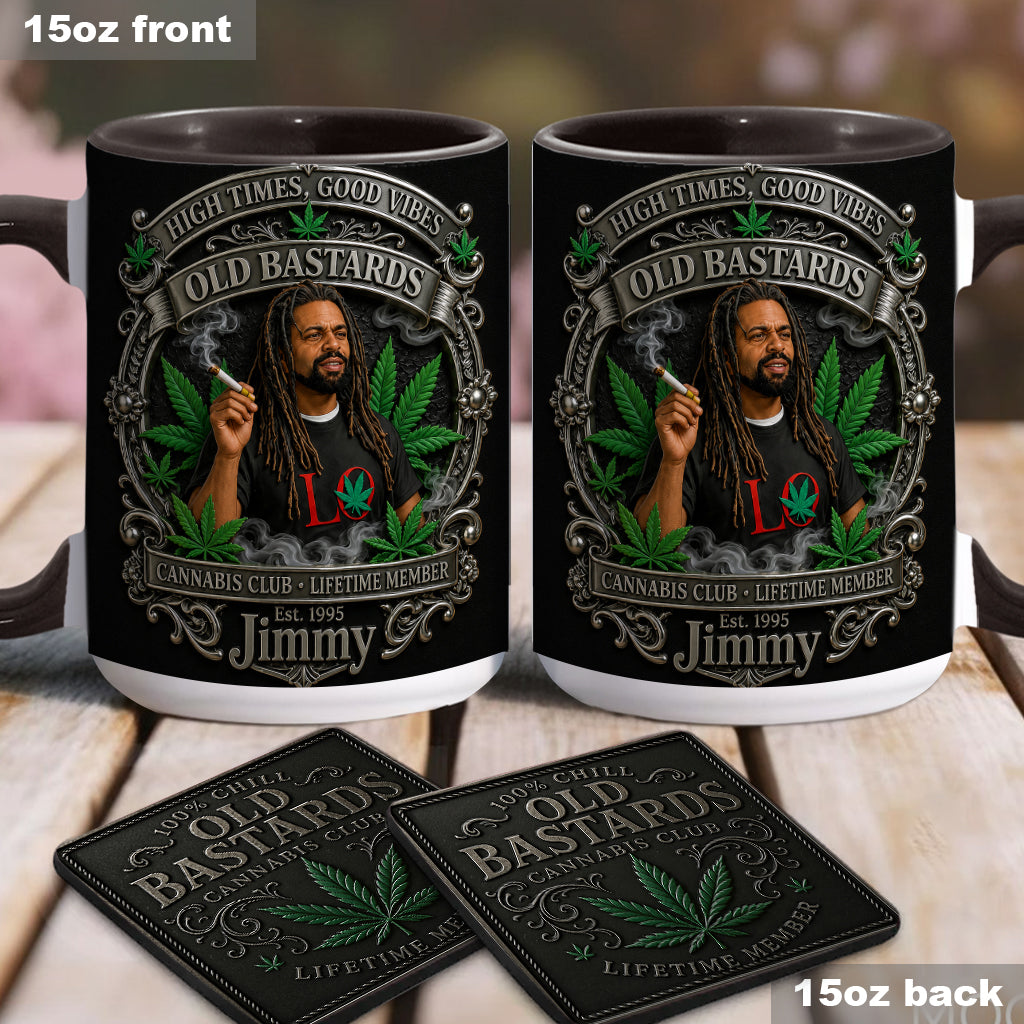 Membre à Vie du Old Bastards Cannabis Club - Tasse Personnalisée avec Sous-Verre