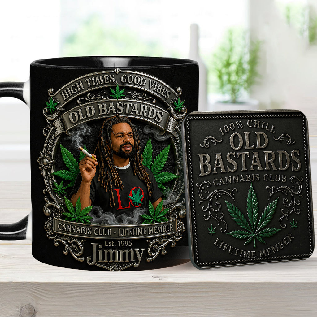 Membre à Vie du Old Bastards Cannabis Club - Tasse Personnalisée avec Sous-Verre