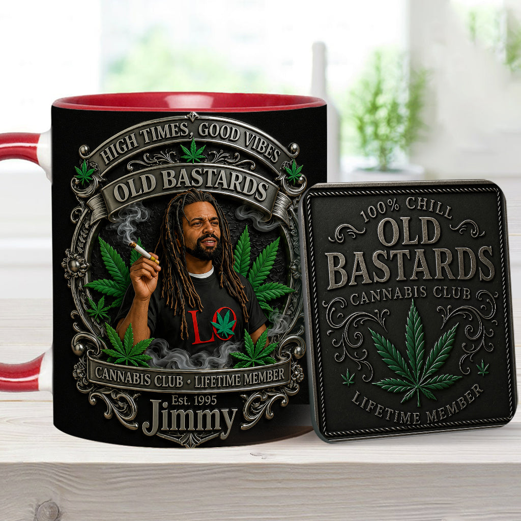 Membre à Vie du Old Bastards Cannabis Club - Tasse Personnalisée avec Sous-Verre