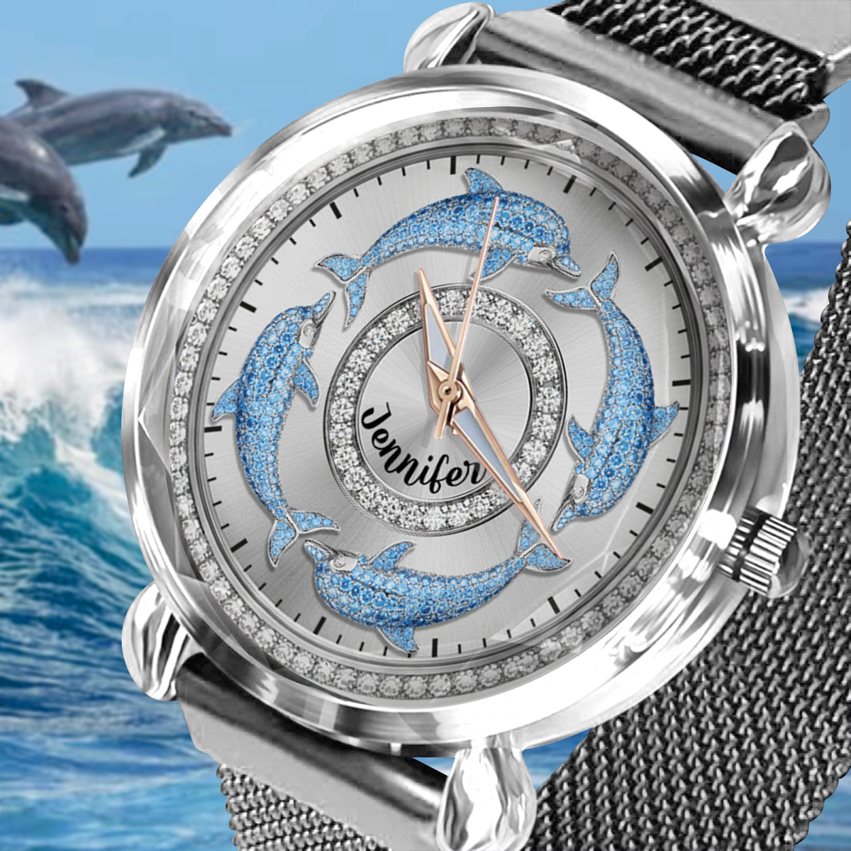Montre-bracelet personnalisée pour femme Love Dolphins - Motif dauphin