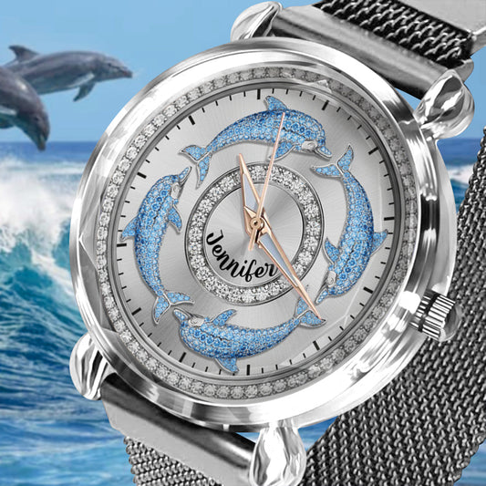 Montre-bracelet personnalisée pour femme Love Dolphins - Motif dauphin