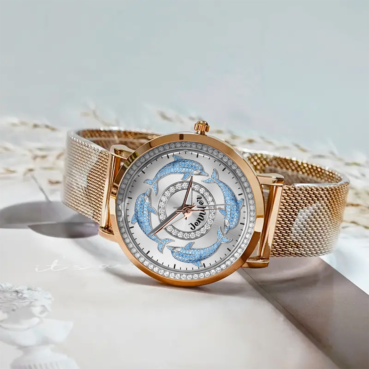 Montre-bracelet personnalisée pour femme Love Dolphins - Motif dauphin