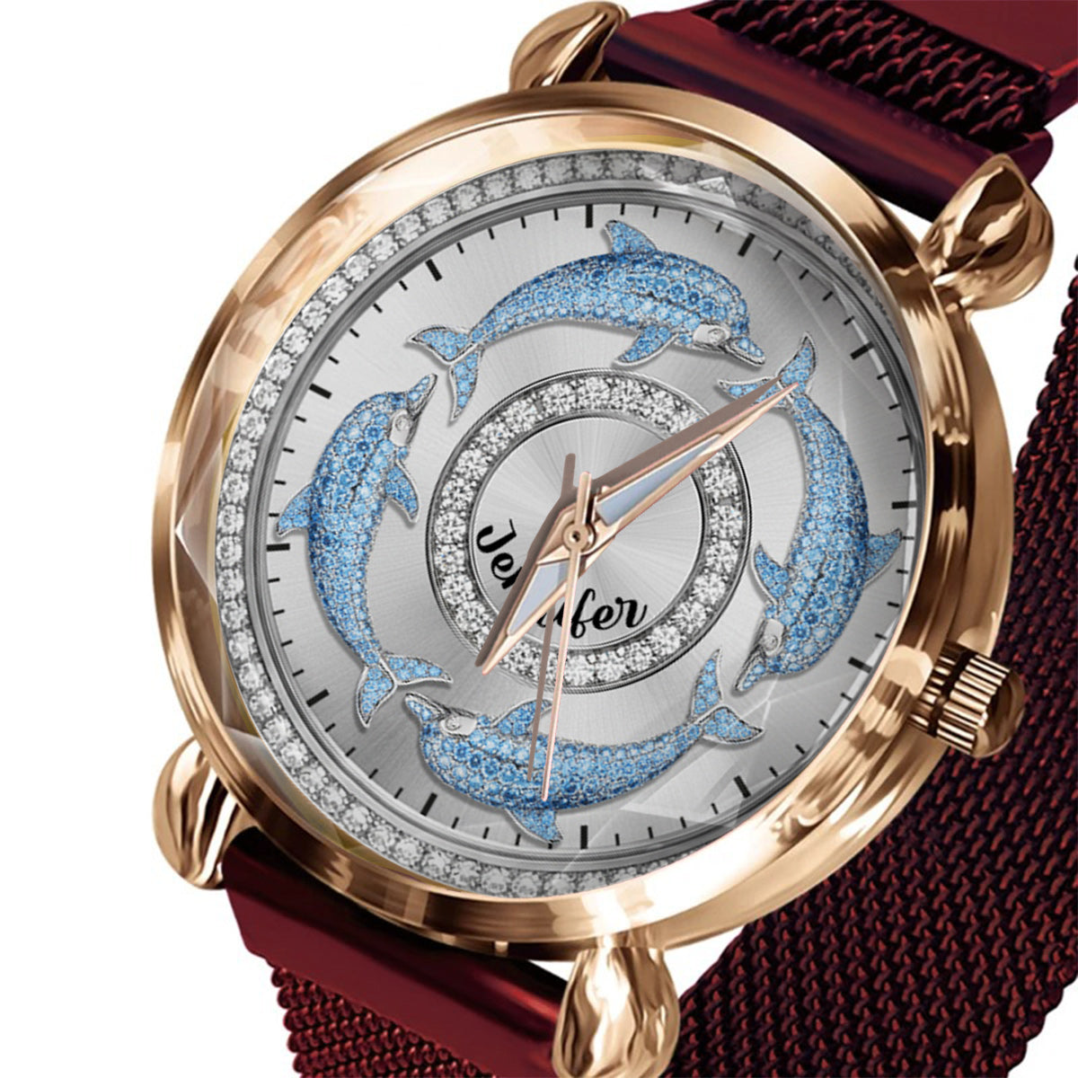 Montre-bracelet personnalisée pour femme Love Dolphins - Motif dauphin