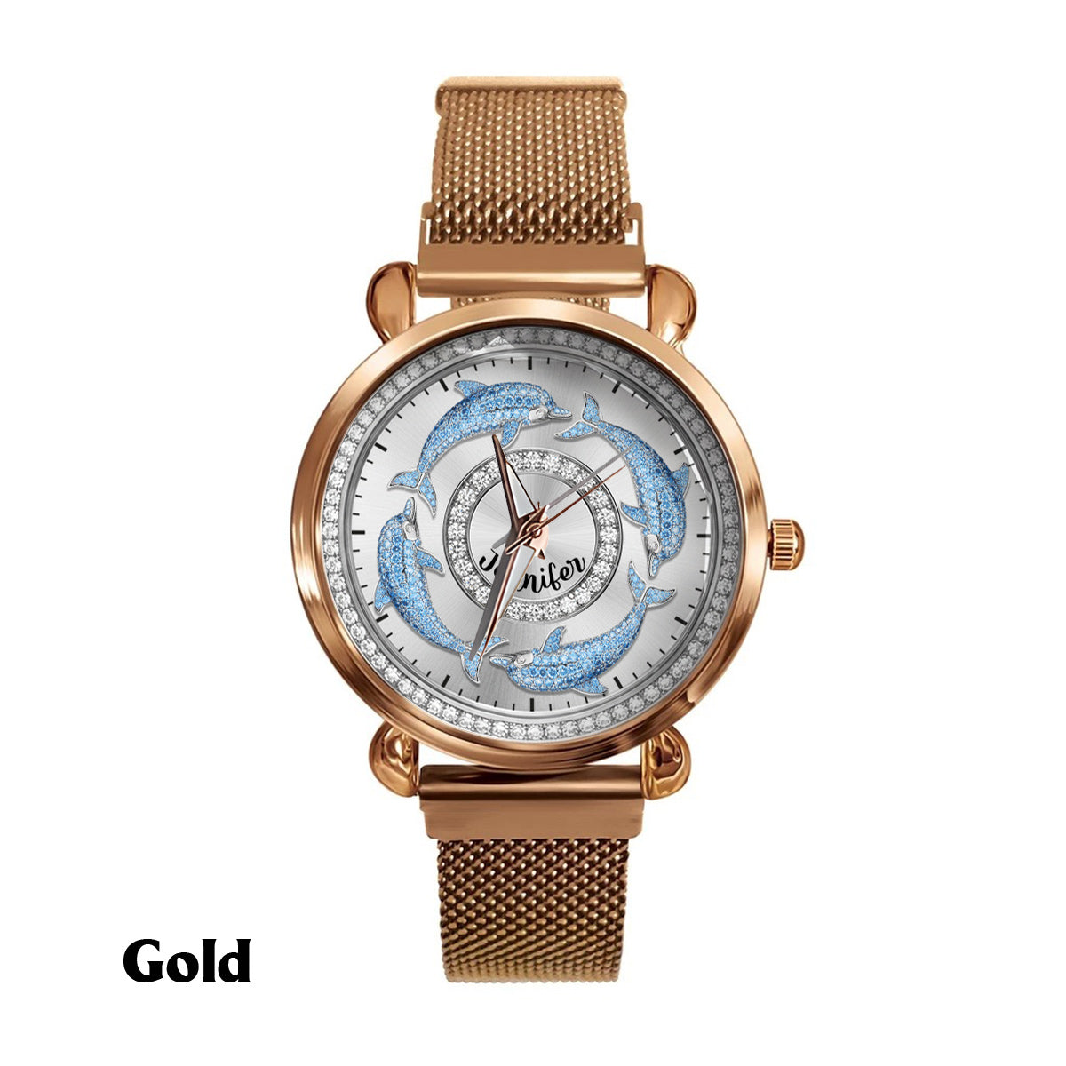 Montre-bracelet personnalisée pour femme Love Dolphins - Motif dauphin