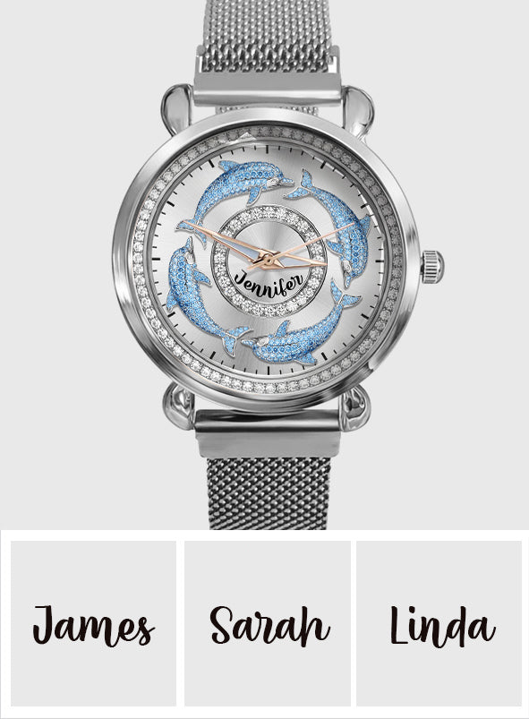 Montre-bracelet personnalisée pour femme Love Dolphins - Motif dauphin
