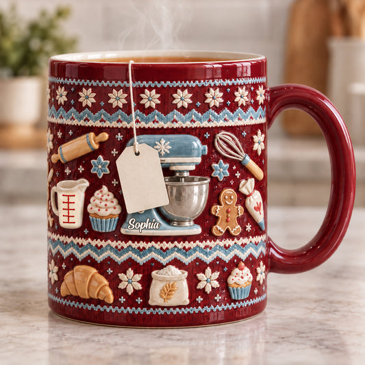 Ugly Pattern Love Baking - Personalized Baking Accent Mug & Coaster