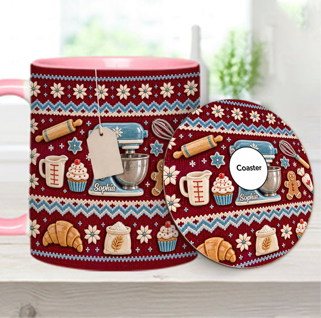 Ugly Pattern Love Baking - Personalized Baking Accent Mug & Coaster