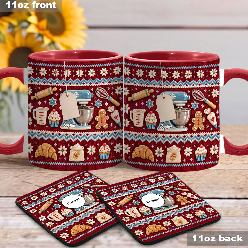 Ugly Pattern Love Baking - Personalized Baking Accent Mug & Coaster