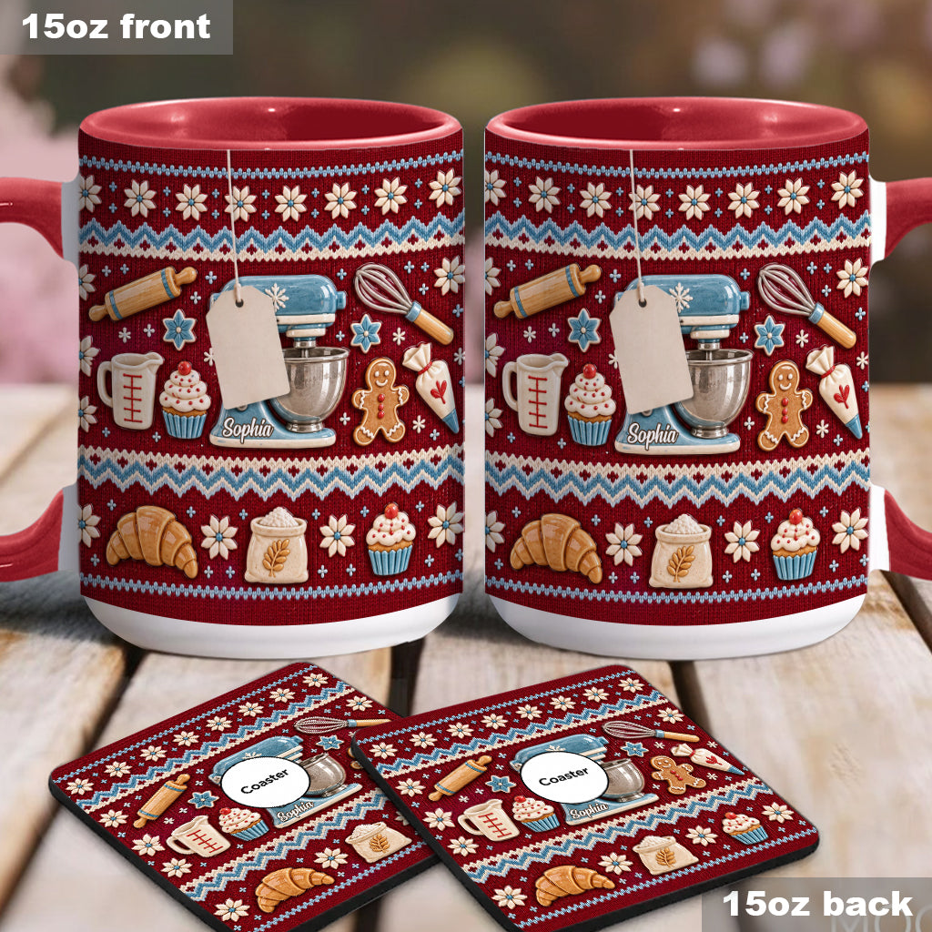 Ugly Pattern Love Baking - Personalized Baking Accent Mug & Coaster