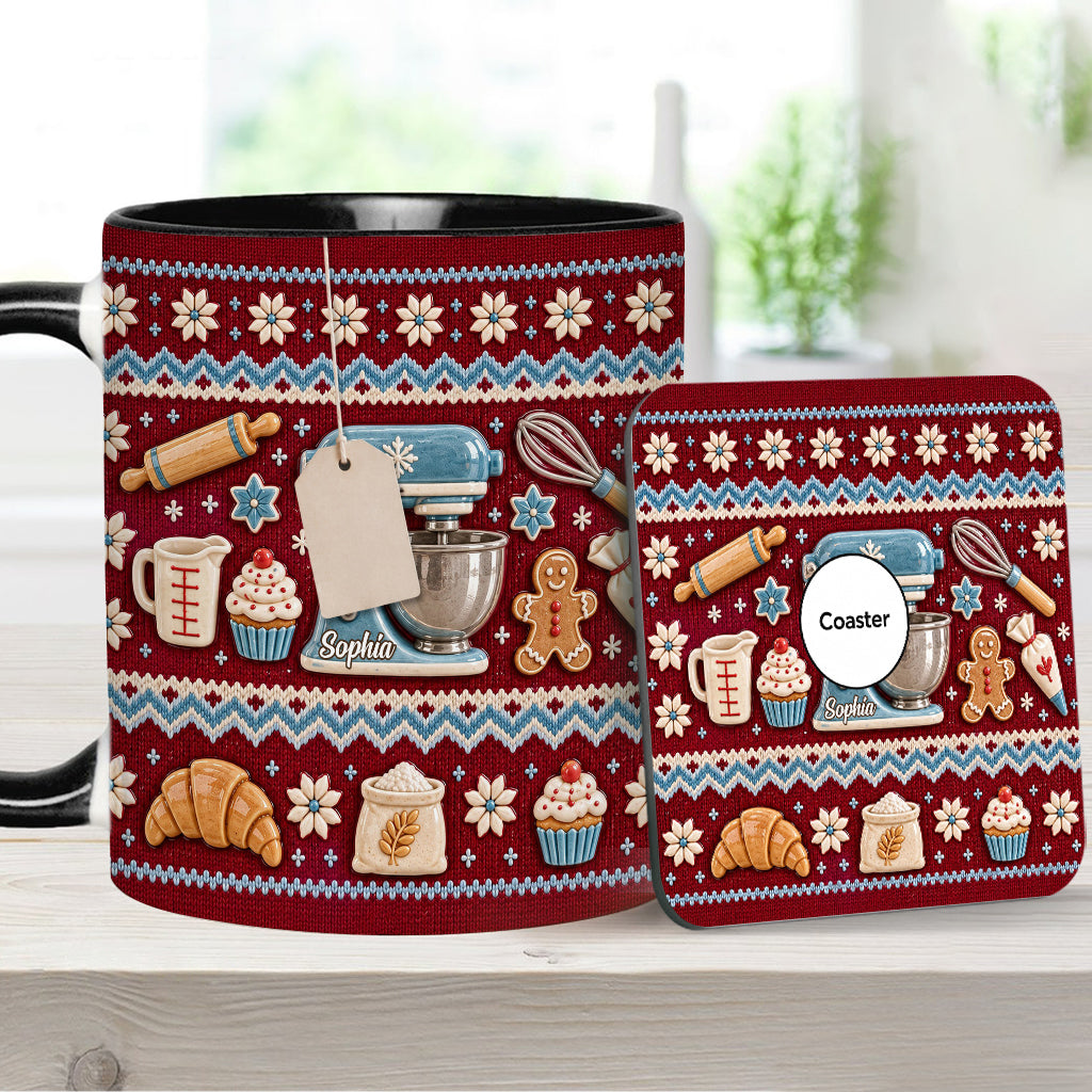 Ugly Pattern Love Baking - Personalized Baking Accent Mug & Coaster