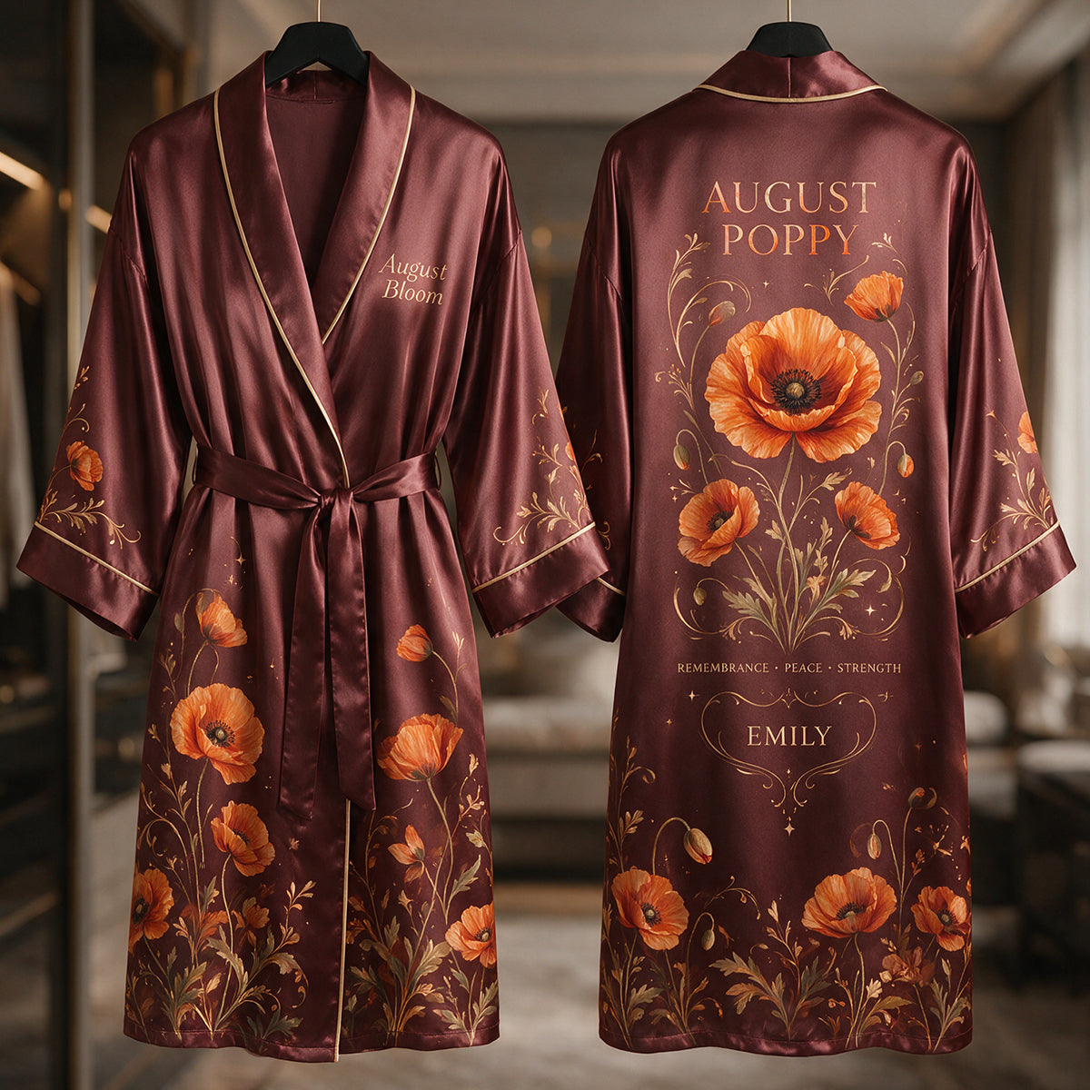 Birthmonth Flower Luxury Robe - Personalized Self Love Satin Robe