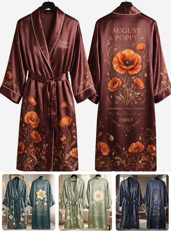 Birthmonth Flower Luxury Robe - Personalized Self Love Satin Robe