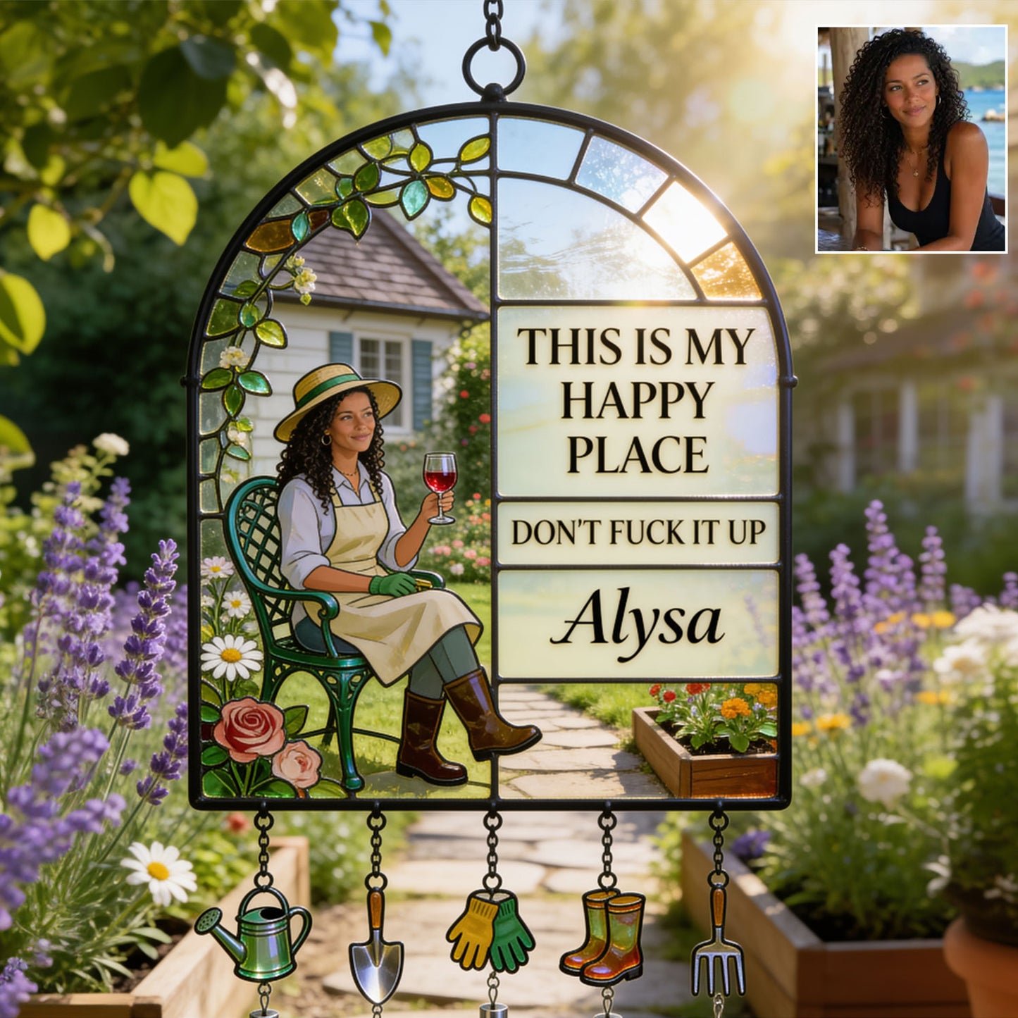 Garden Is My Happy Place - Personalized Gardening Wind Chime With Charm
