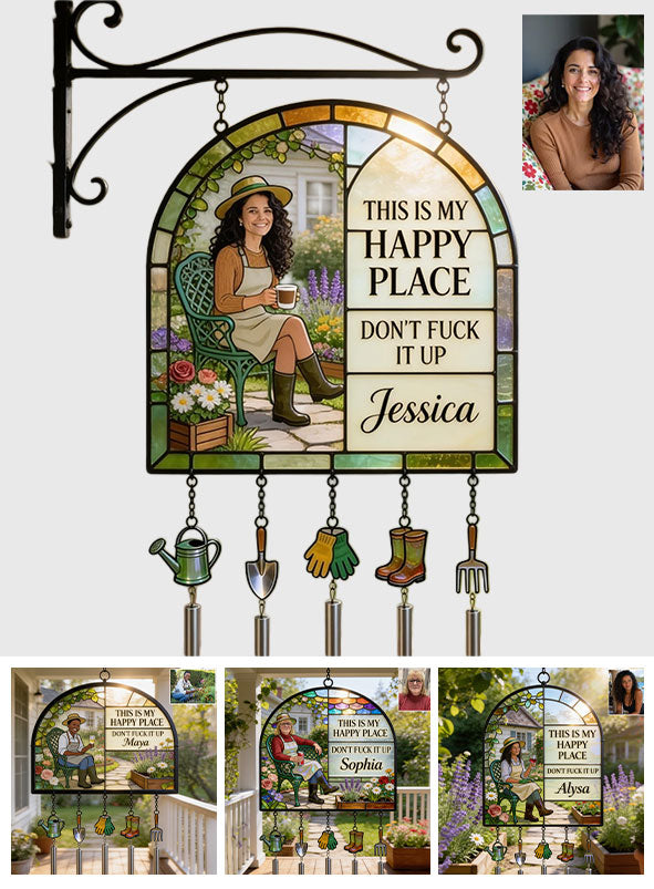Garden Is My Happy Place - Personalized Gardening Wind Chime With Charm