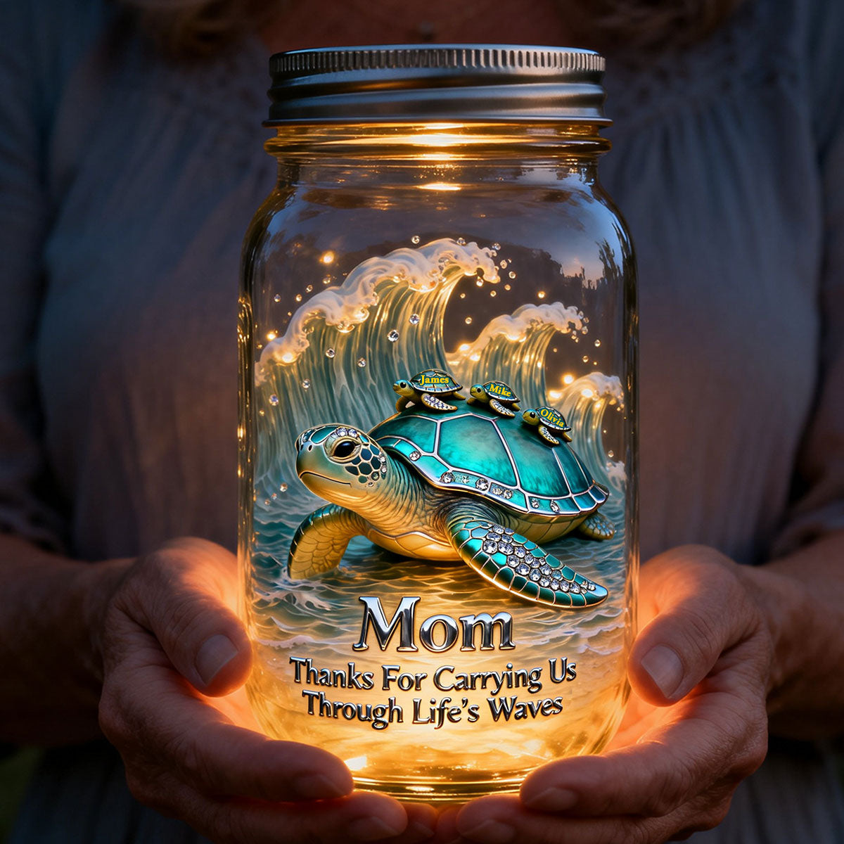 Merci de nous porter à travers les vagues de la vie - Lampe en pot de maçon personnalisée