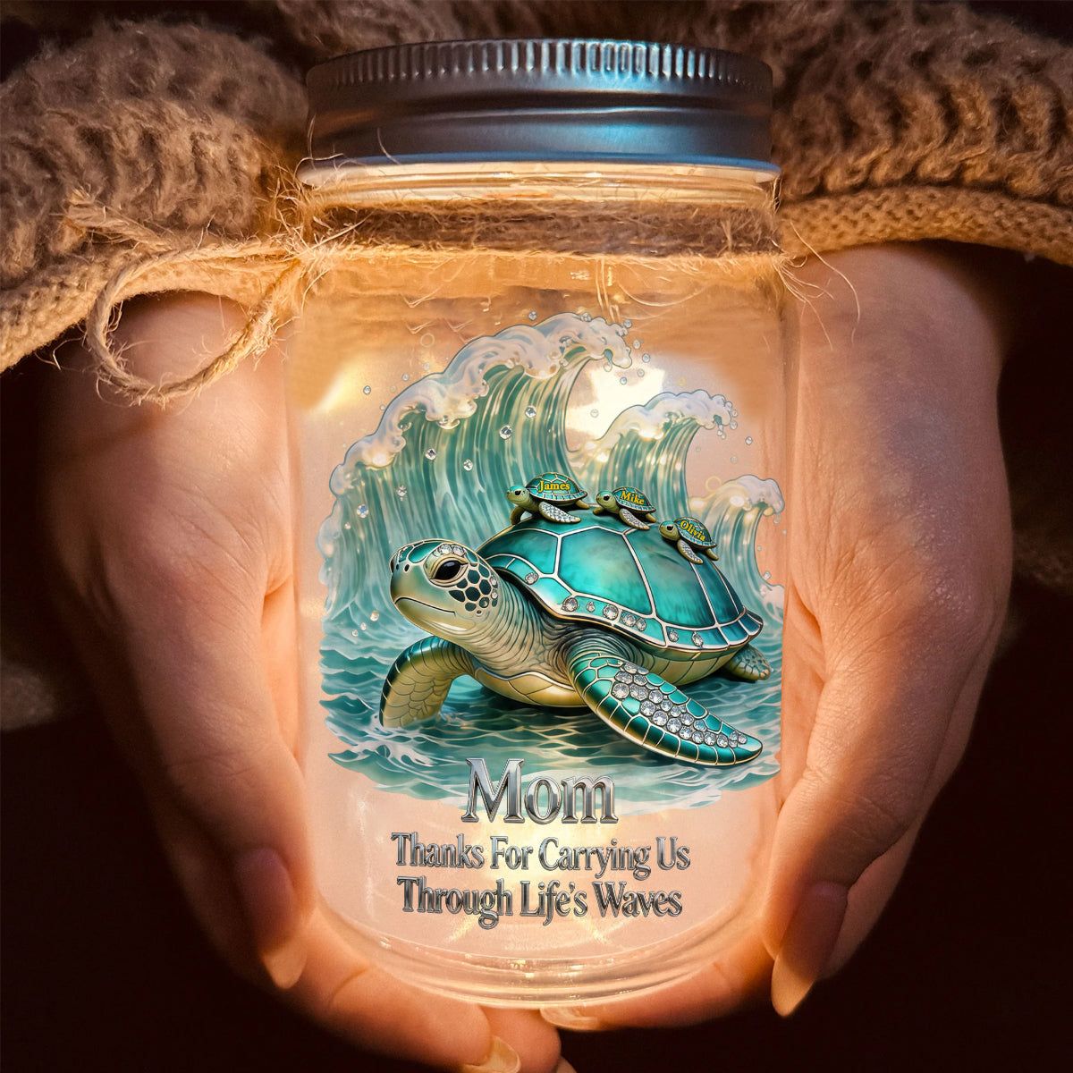 Merci de nous porter à travers les vagues de la vie - Lampe en pot de maçon personnalisée