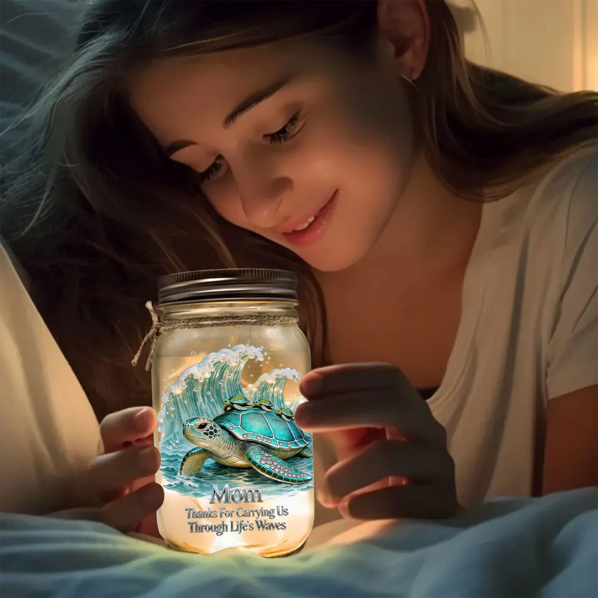 Merci de nous porter à travers les vagues de la vie - Lampe en pot de maçon personnalisée