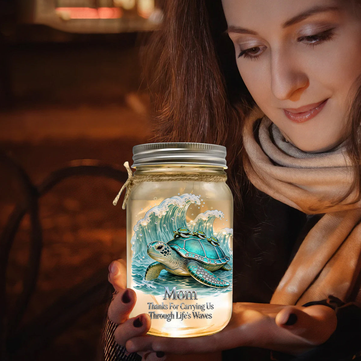 Merci de nous porter à travers les vagues de la vie - Lampe en pot de maçon personnalisée