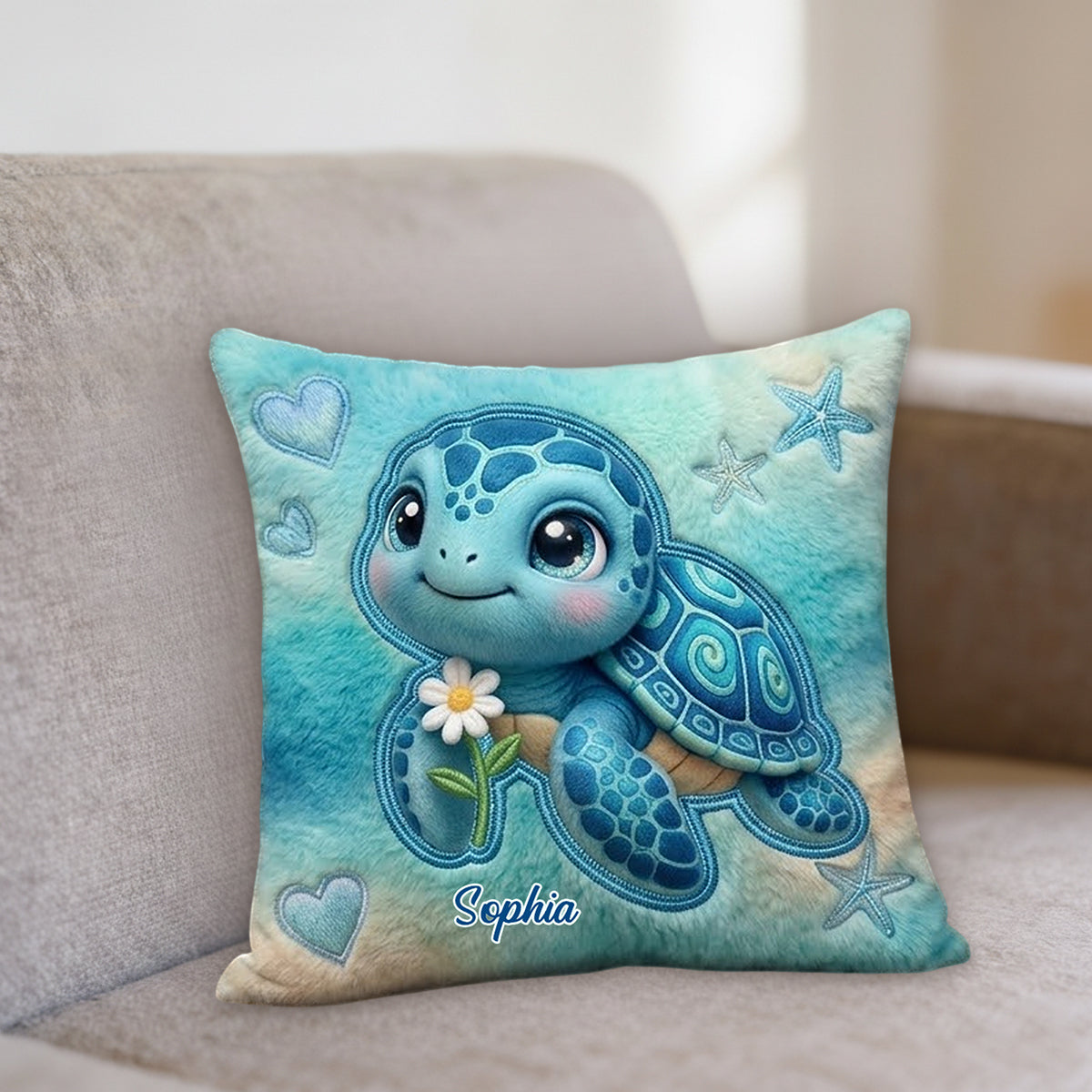 Salty Lil' Beach - Personalized Turtle Premium Faux Fur Pillow