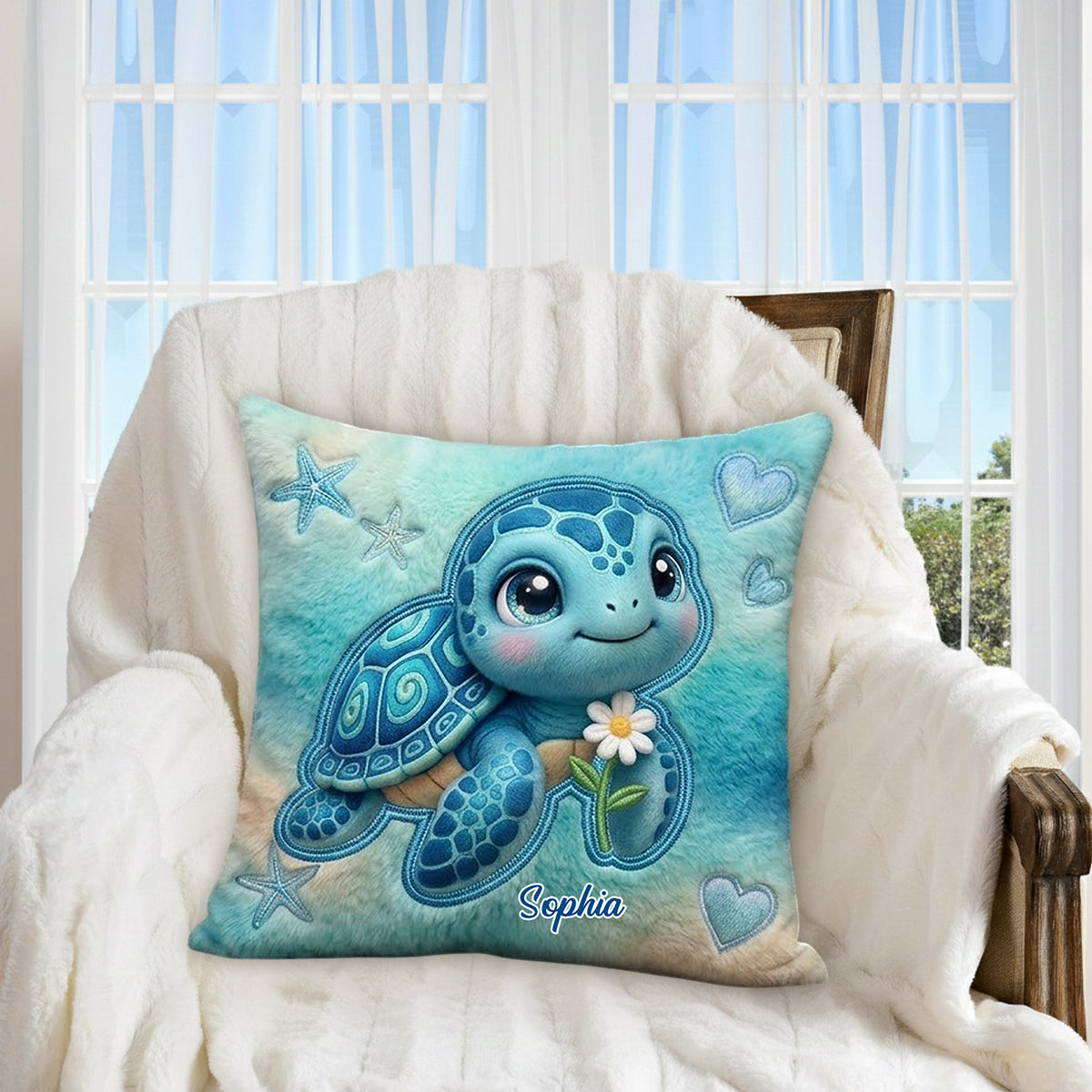 Salty Lil' Beach - Personalized Turtle Premium Faux Fur Pillow