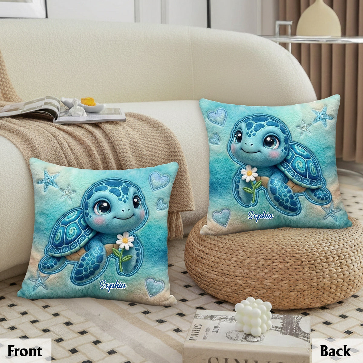Salty Lil' Beach - Personalized Turtle Premium Faux Fur Pillow