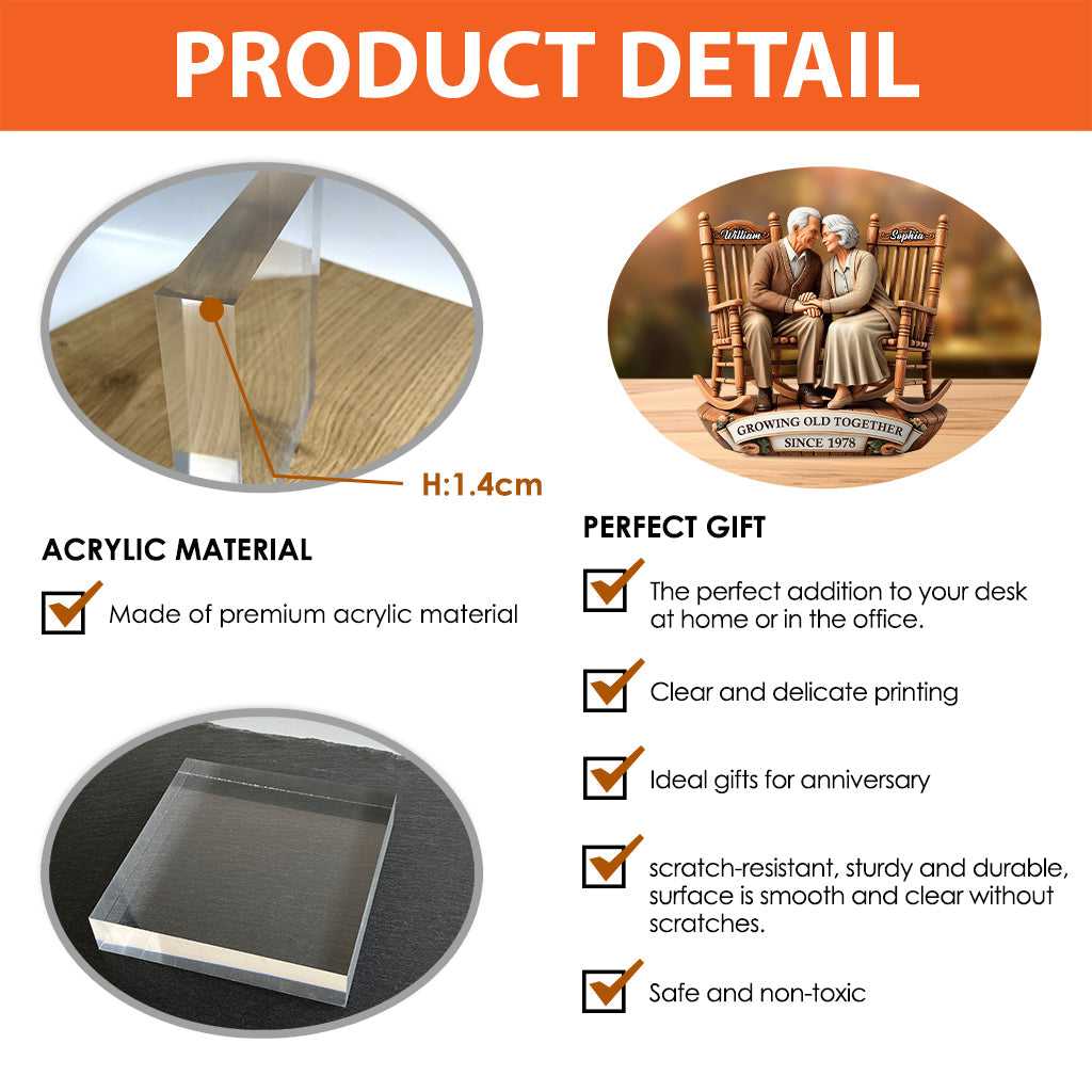 Vieux couple assis sur des chaises berçantes - Plaque acrylique personnalisée en forme de couple