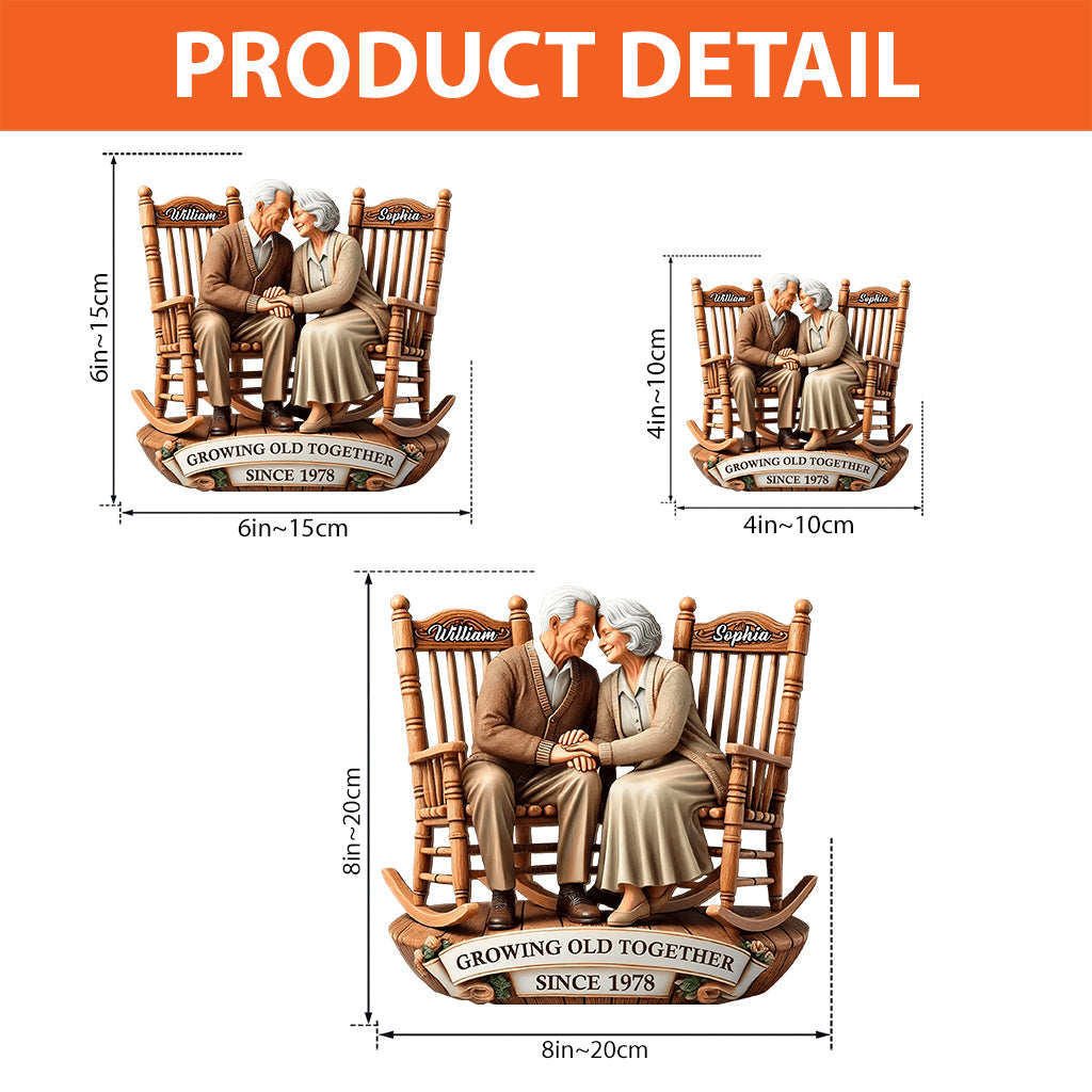 Vieux couple assis sur des chaises berçantes - Plaque acrylique personnalisée en forme de couple