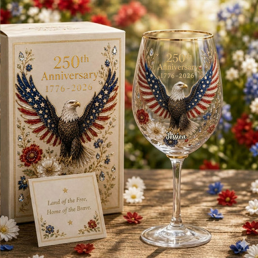 Land Of The Free - Personalized Bald Eagle Long Stem Wine Glass With Box