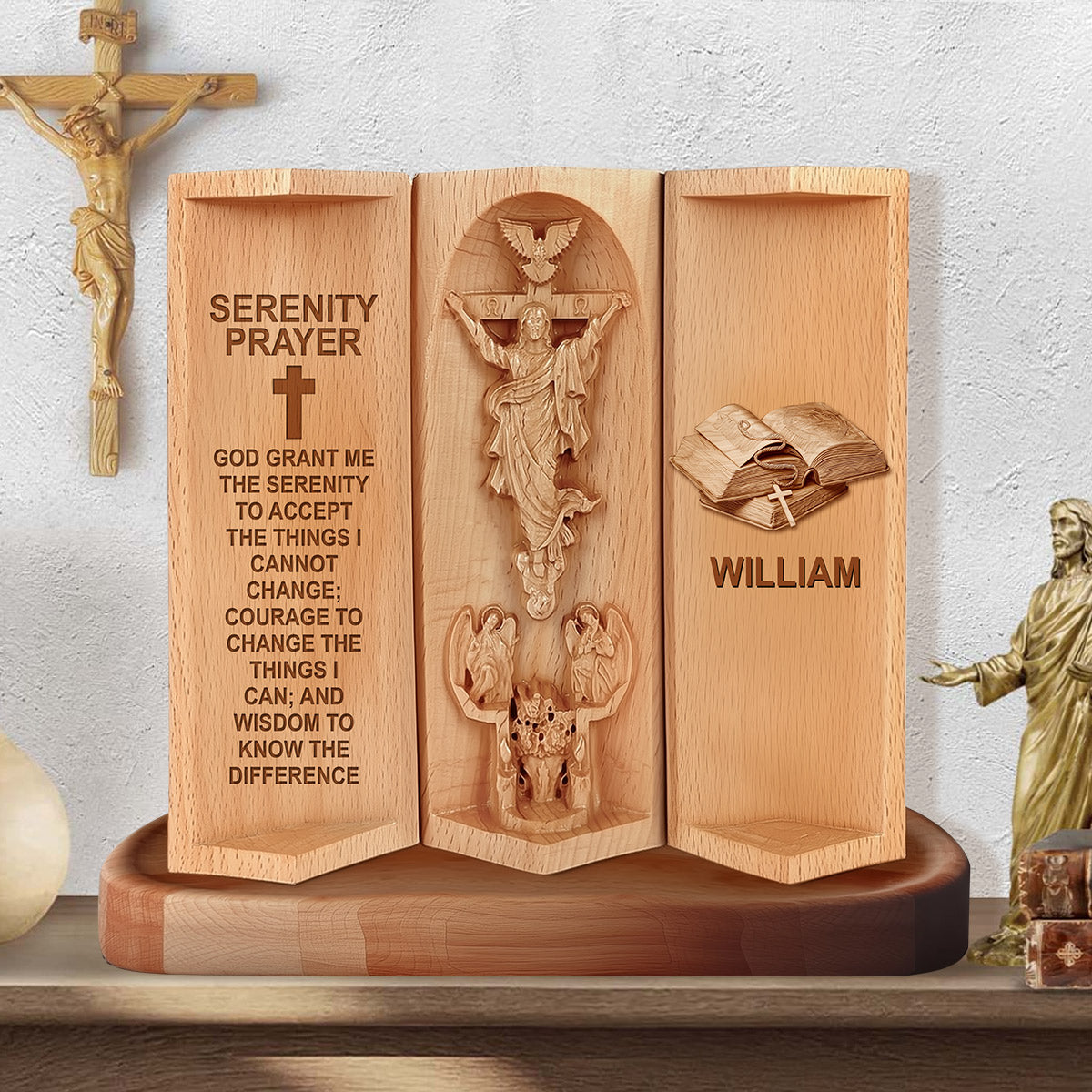 Prière de la Sérénité - Plaque en bois personnalisée de forme chrétienne