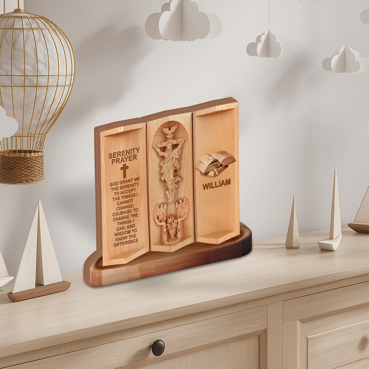 Prière de la Sérénité - Plaque en bois personnalisée de forme chrétienne