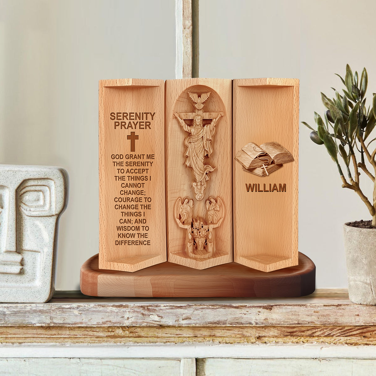 Prière de la Sérénité - Plaque en bois personnalisée de forme chrétienne