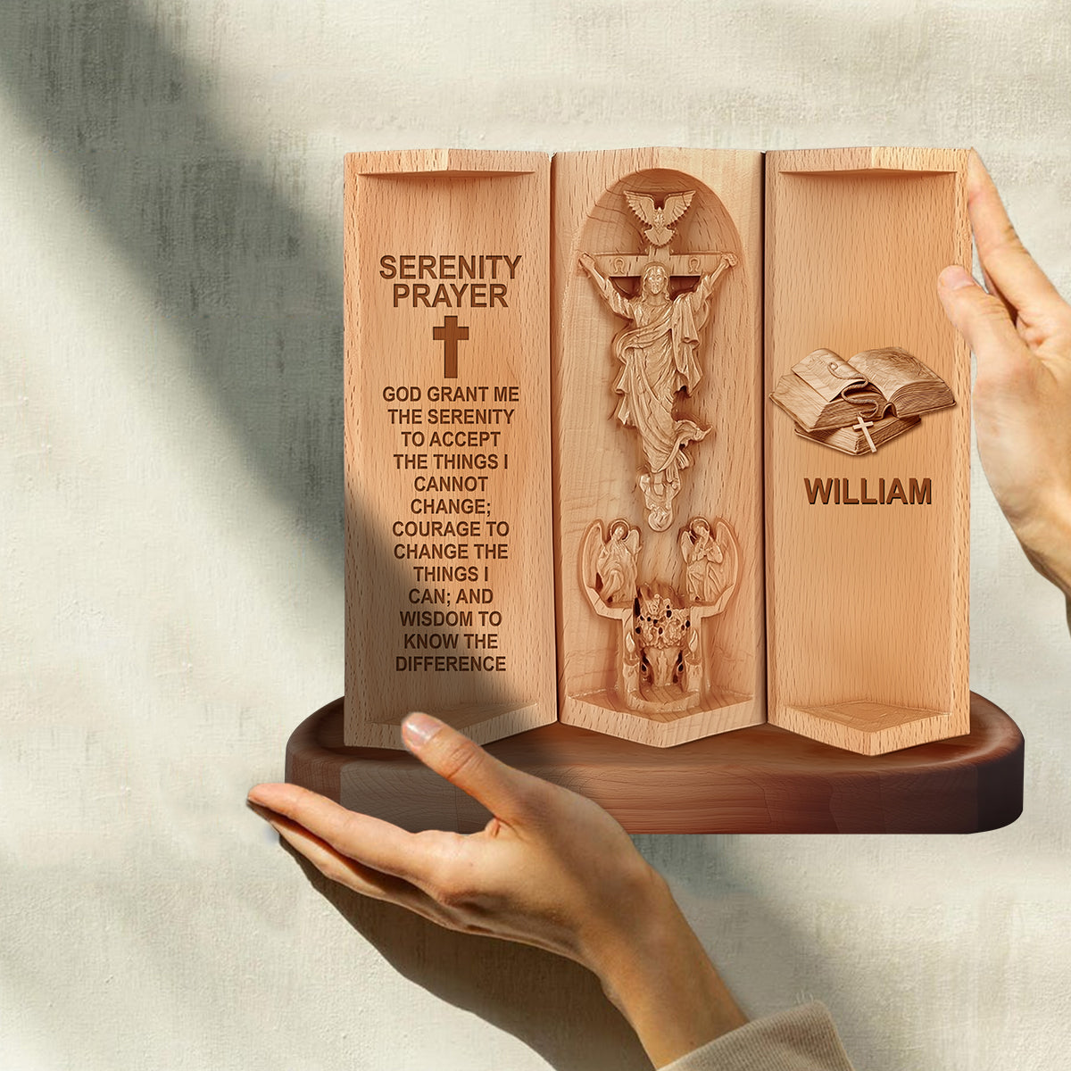 Prière de la Sérénité - Plaque en bois personnalisée de forme chrétienne