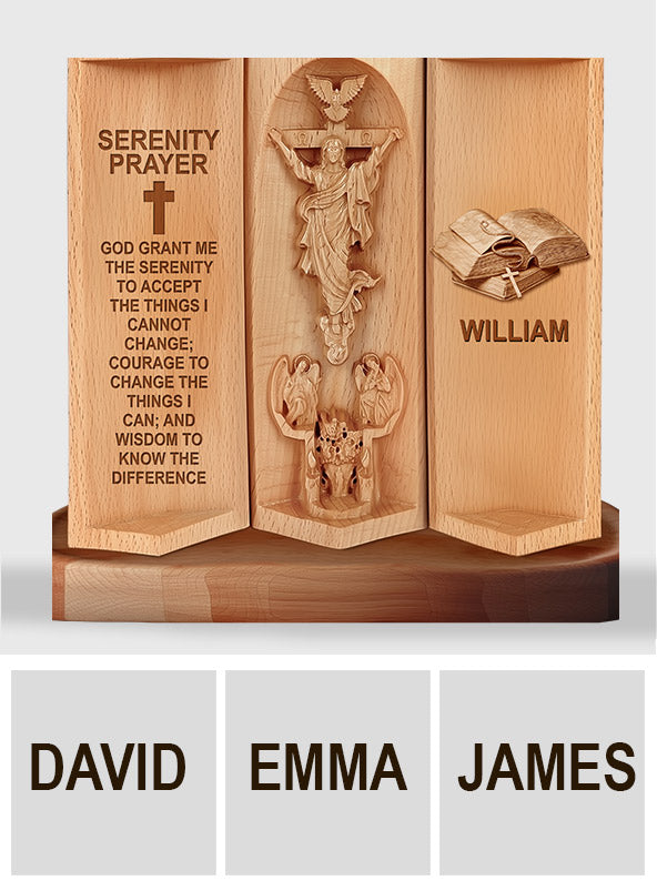 Prière de la Sérénité - Plaque en bois personnalisée de forme chrétienne