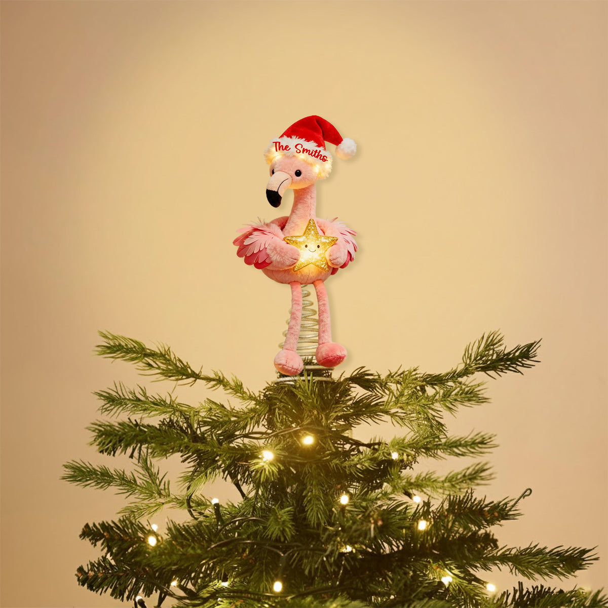 Décoration de sapin lumineuse LED flamant rose personnalisée - Noël rose