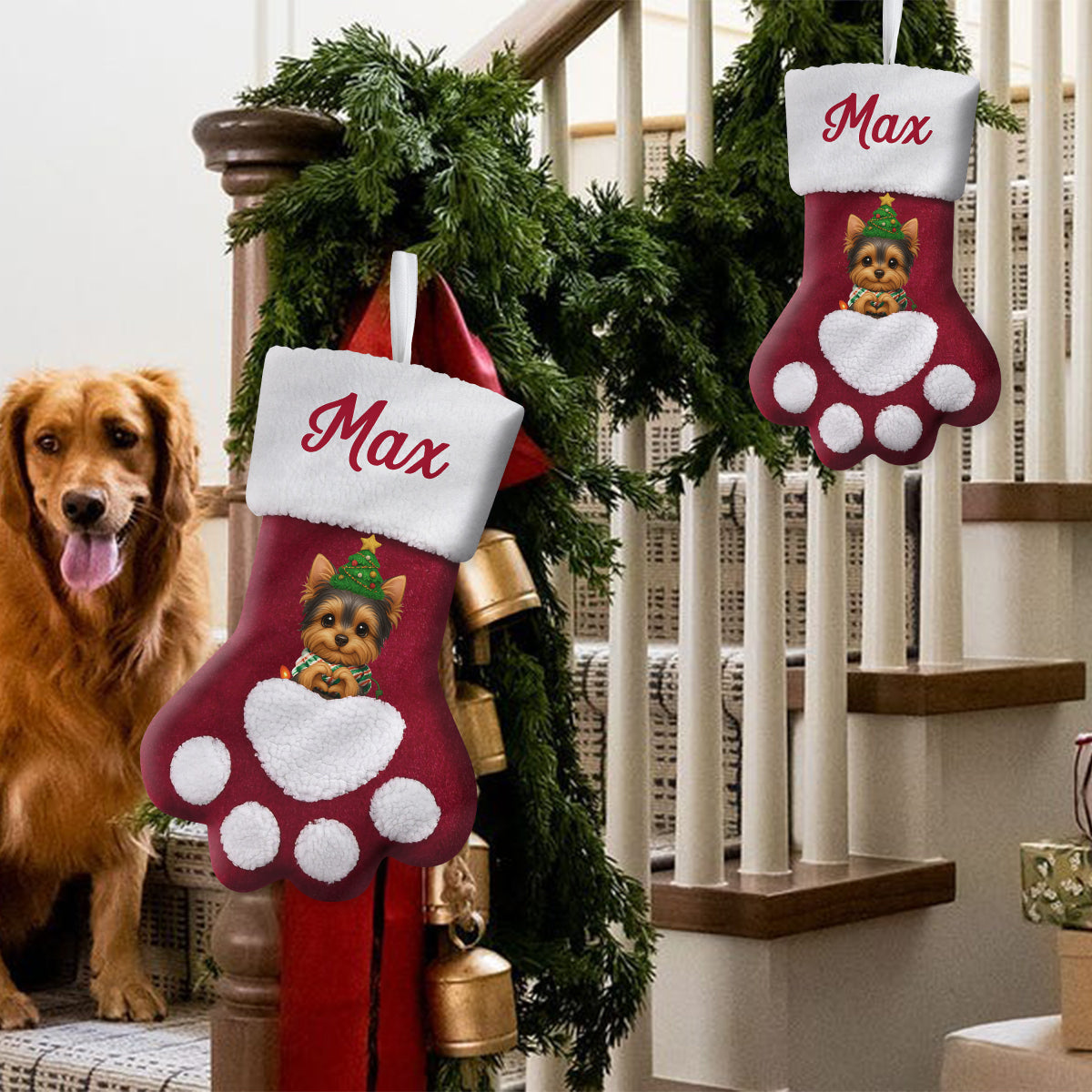 Joyeux Woofmas ! - Chaussette de Noël personnalisée en forme de chien