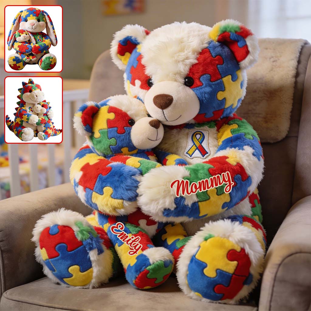 Maman et enfant - Coussin en fausse fourrure premium personnalisé pour la sensibilisation à l'autisme