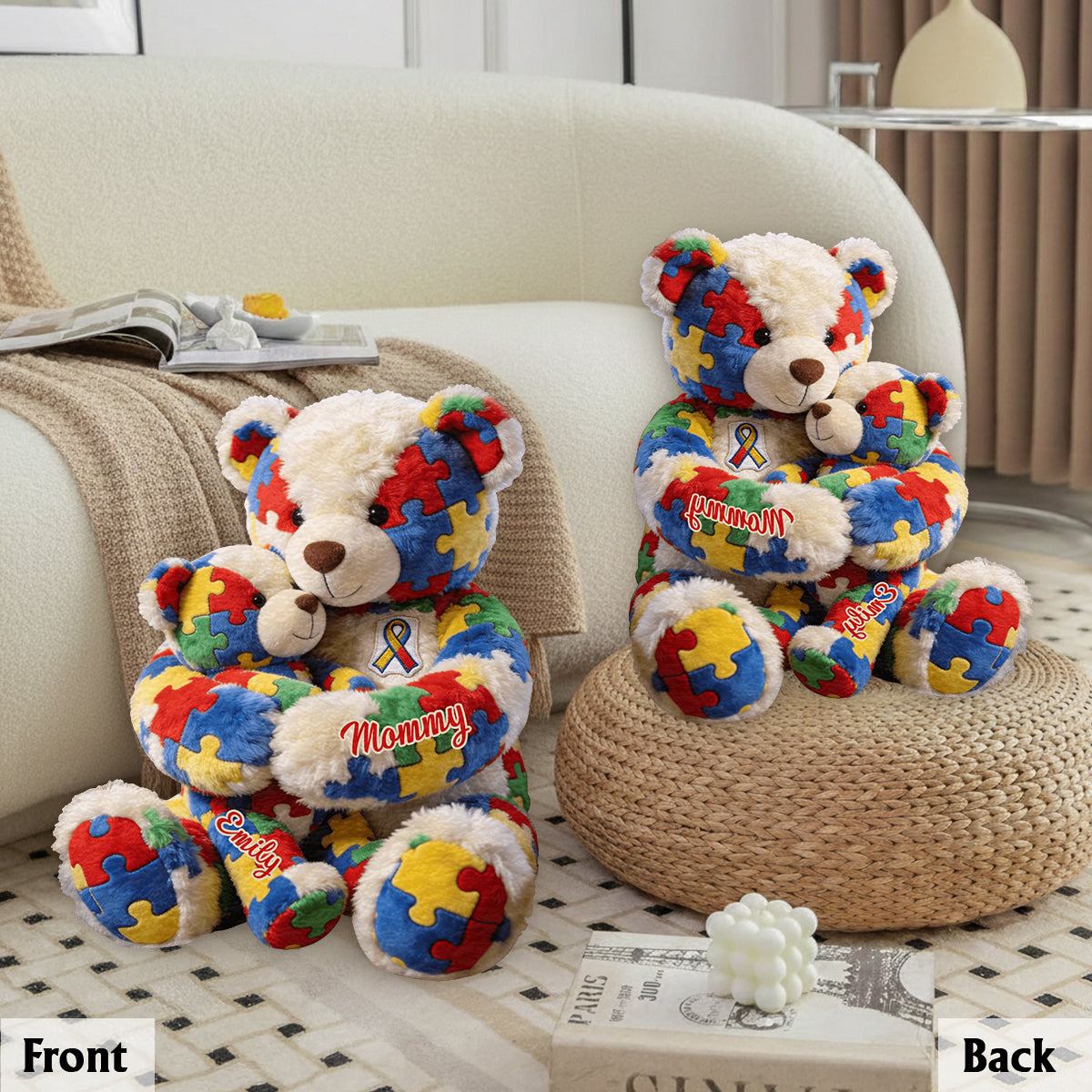 Maman et enfant - Coussin en fausse fourrure premium personnalisé pour la sensibilisation à l'autisme