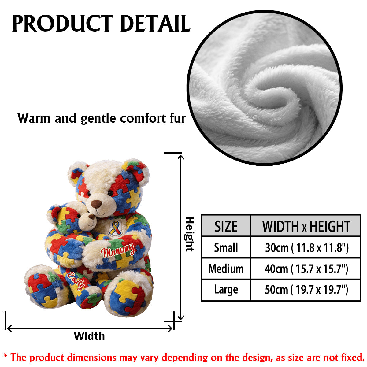 Maman et enfant - Coussin en fausse fourrure premium personnalisé pour la sensibilisation à l'autisme